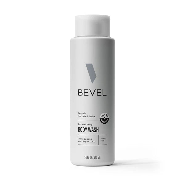 Bevel Exfoliating Body Wash for Men - Dark Cassis Scent with Charcoal and Argan Oil, 16 Oz