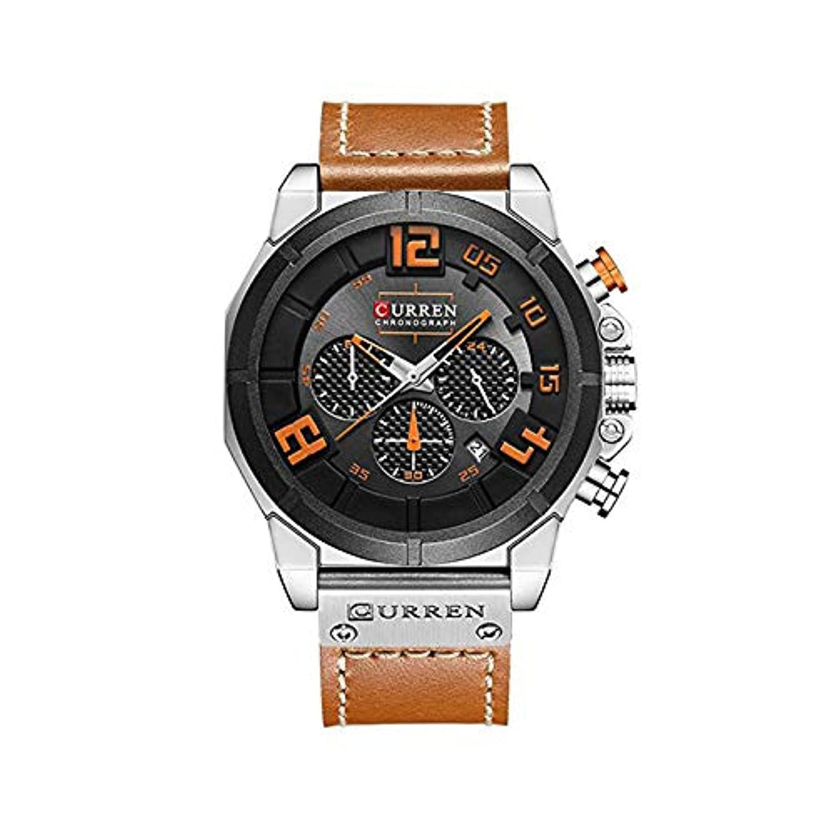 Curren 8287 Japanese-Quartz Movement Round Dial Leather Strap Waterproof Men Watch - Orange