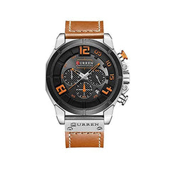 Curren 8287 Japanese-Quartz Movement Round Dial Leather Strap Waterproof Men Watch - Orange
