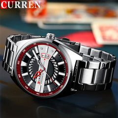 CURREN Men's Quartz Sports Brand Luxury Business Waterproof Automatic Date Stainless - SILVER