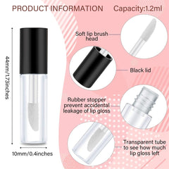 1.2 mL Clear Mini Lip Gloss Tube, Empty Lip Gloss Tubes Containers, Refillable Empty Lip Balm Bottles Transparent Lipstick Containers for Lip Samples Travel Split Charging DIY Makeup (50 Pack, Black)