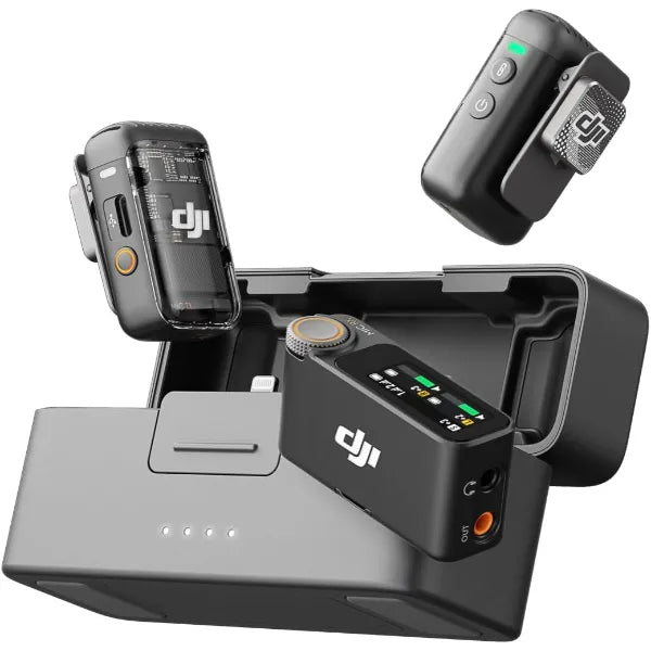 DJI Mic 2 (2 TX + 1 RX + Charging Case), All-in-one Wireless Microphone | Noise Cancelling, 32-bit Float Internal Recording, 250m (820 ft.) Range, Mic for iphone, Android, Camera, Vlogs