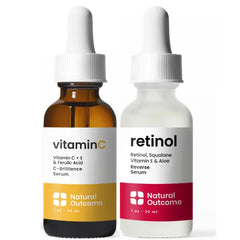 Natural Outcome Vitamin C Face Serum and Retinol Facial Serum - Night and Day Anti Aging Facial Serum and Hydrating Serum Set 1 oz Each, Vegan, Cruelty Free & Fragrance Free