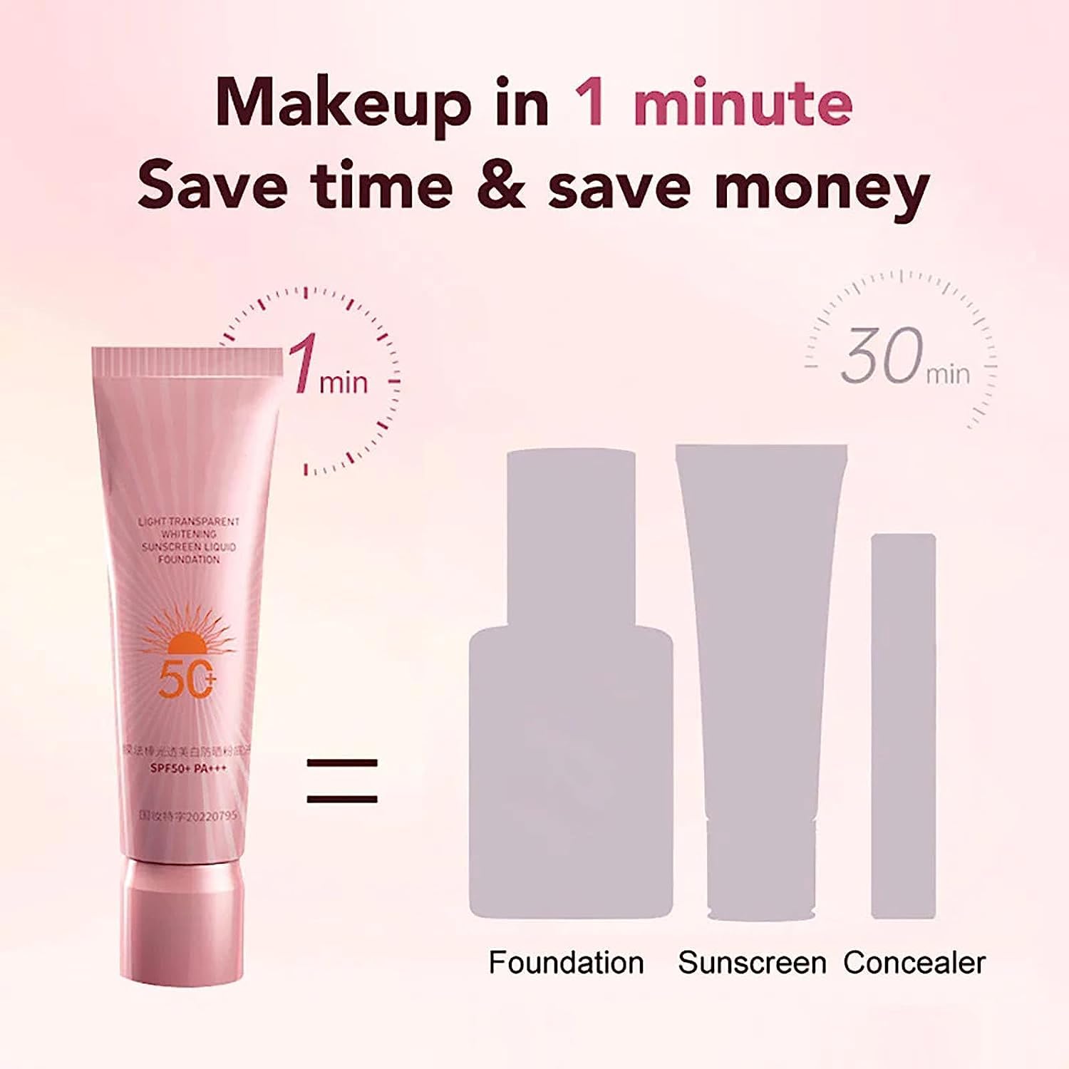 Korean Whitening Sunscreen Foundation, 3 in 1 Whitening Sunscreen Foundation, Korean Bb Cream, Light Transparent Sunscreen Liquid Foundation,Concealer,Spf Sunscreen Waterproof,Oil Control (3PC)
