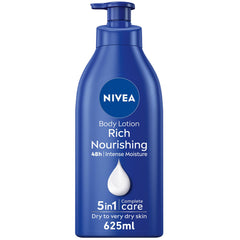 NIVEA Body Lotion for Dry to Very Dry Skin, Rich Nourishing, 5in1 Complete Care, 48H Intense Moisture, 625ml