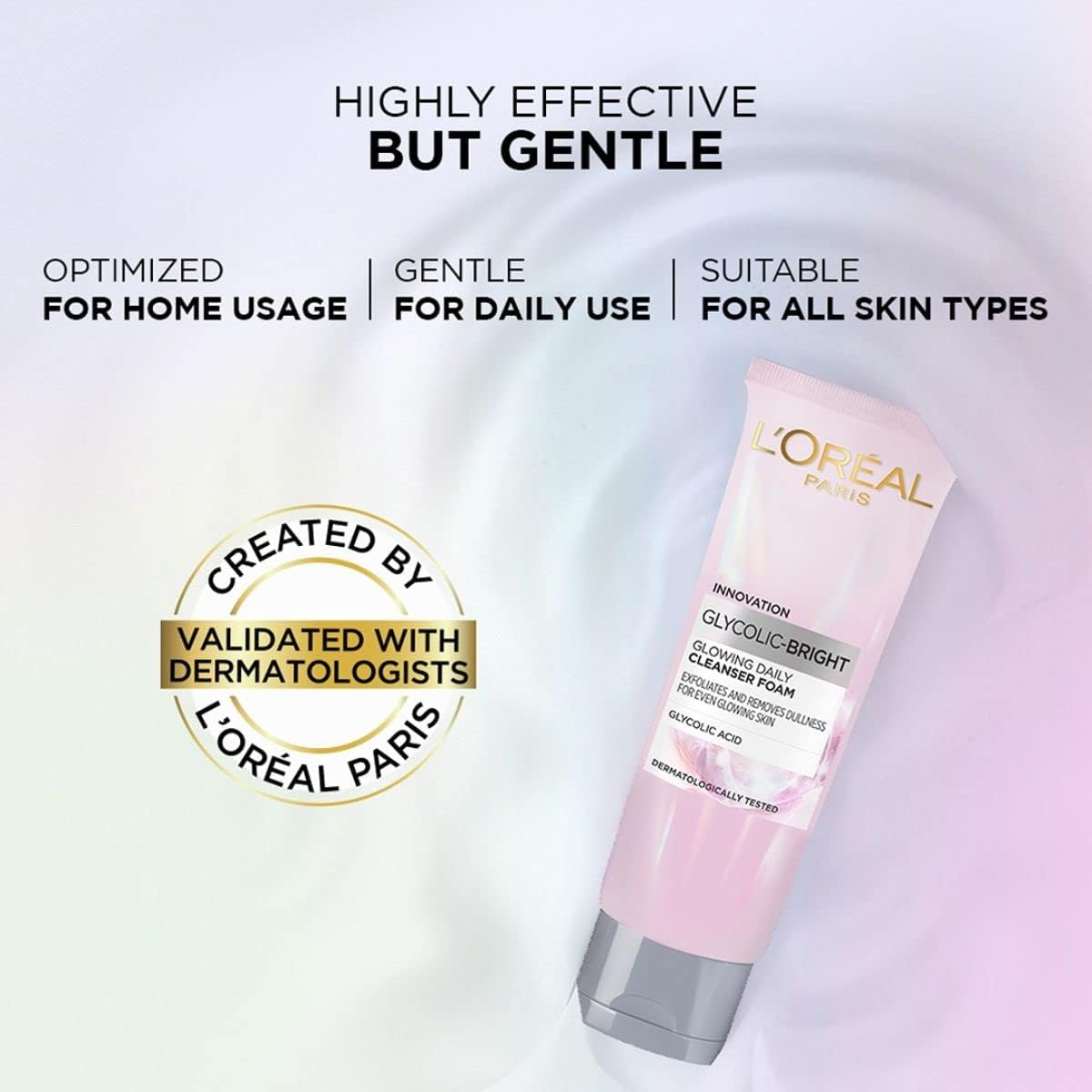 L’Oréal Paris Glycolic Bright Daily Foaming Facial Cleanser, 50ml |Daily Glowing Face Wash for Dull Skin