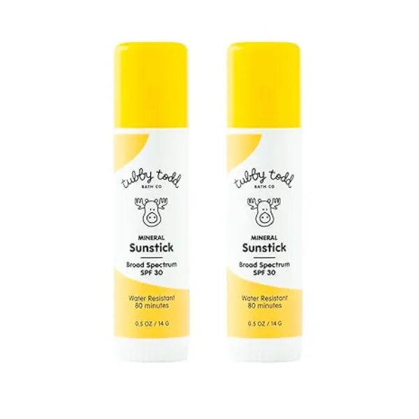 TUBBY TODD Mineral Sunstick Broad Spectrum SPF 30 Sunscreen for Kids Water Resistant Stick Sunscreen for Body & Face Safe for Sensitive Skin 2 Pack