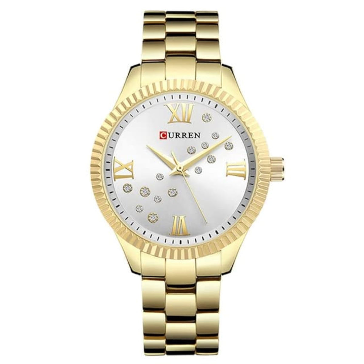 CURREN Watch 9009 Women's Quartz Watch Designer Crystal Wristwatch Ladies Watch (with Original Box) - WHITE GOLD