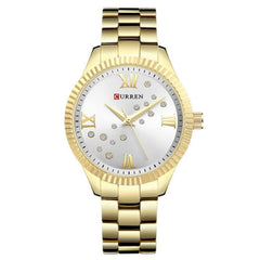 CURREN Watch 9009 Women's Quartz Watch Designer Crystal Wristwatch Ladies Watch (with Original Box) - WHITE GOLD