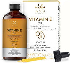 AVD Organics 100% Pure Vitamin E Oil 35000 IU | Premium Grade Cold|Pressed and Tocopherol | for Skin Face Body Hair & Nail moisturiser 50ML