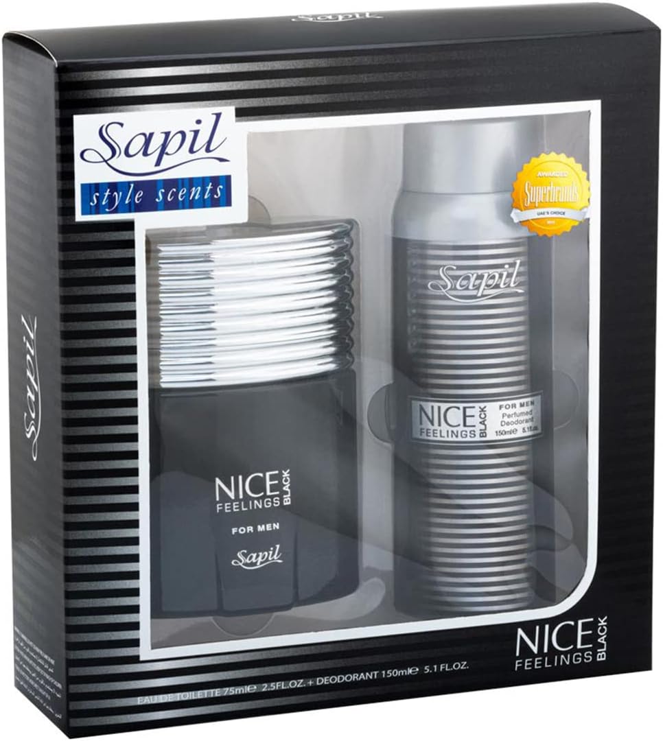 Sapil Nice Feeling Black Perfume Gift For Men Set 100+200 ML | Extra Long Lasting Scent | Nice Feeling Perfume + Deo Luxury Gift Set