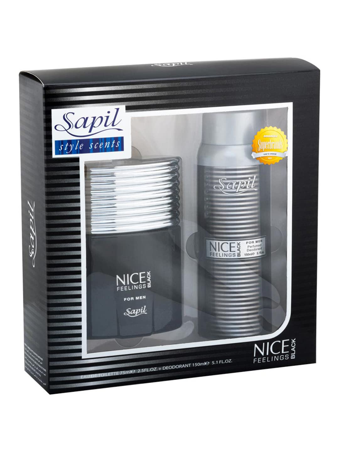 Sapil Nice Feeling Black Perfume Gift For Men Set 100+200 ML | Extra Long Lasting Scent | Nice Feeling Perfume + Deo Luxury Gift Set