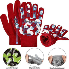 ASSHMHTC 6 Pairs Boys Girls Magic Stretch Gripper Gloves Winter Knitted Full Finger Gloves for 7-11 Years Old Kids, 6 Styles
