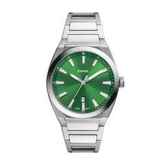 Fossil Men's Everett Stainless Steel Dress Quartz Chronograph Watch, Silver/Green, One Size, Everett