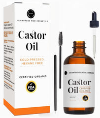Castor Oil (2oz) FDA Certified Organic, 100% Pure, Hexane Free Stimulate Growth for Eyelashes, Eyebrows, Hair. Lash Growth Serum. Brow Treatment. FREE Mascara Starter Kit by Glamorous Wow