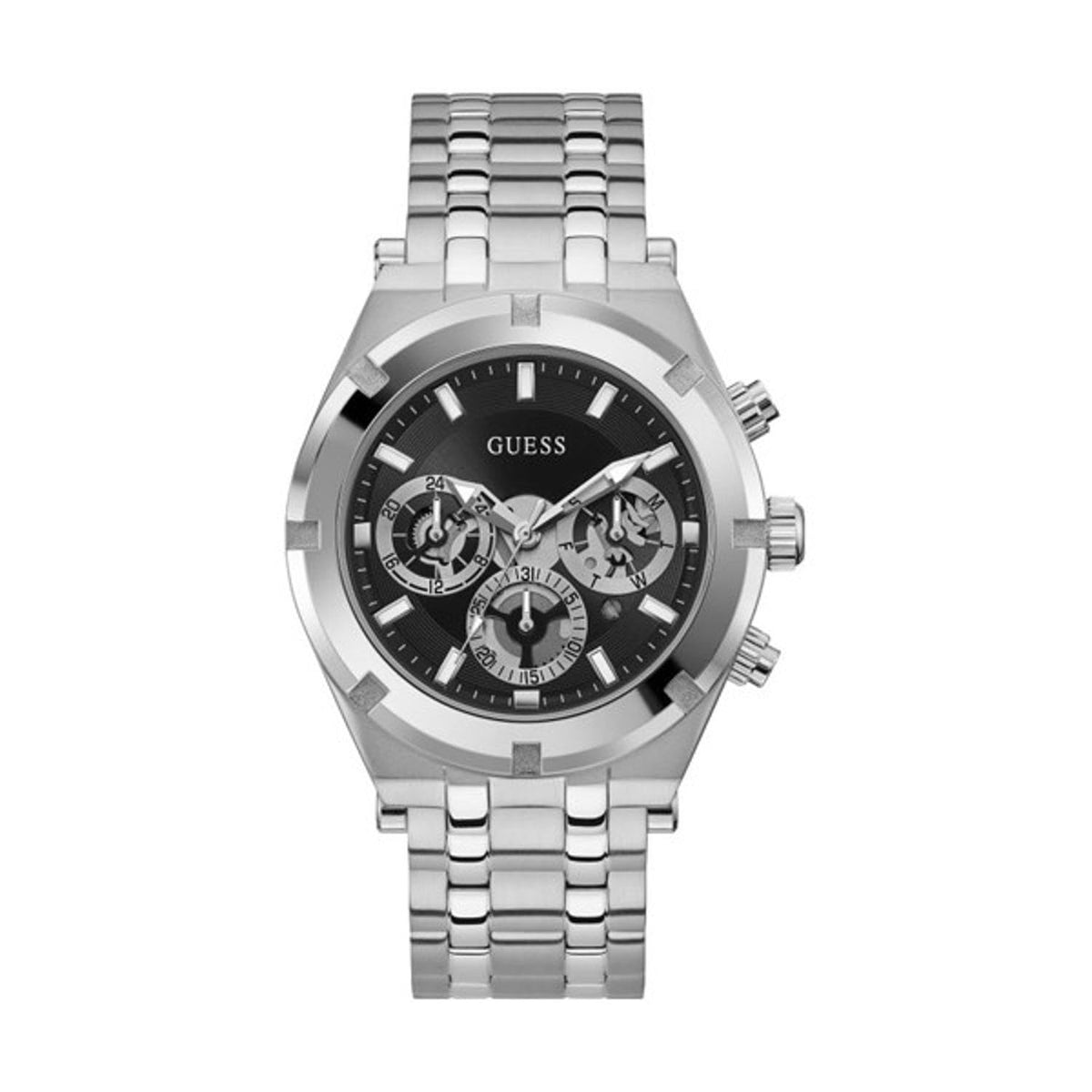 GUESS US Men's Silver-Tone Multifunction Watch, one