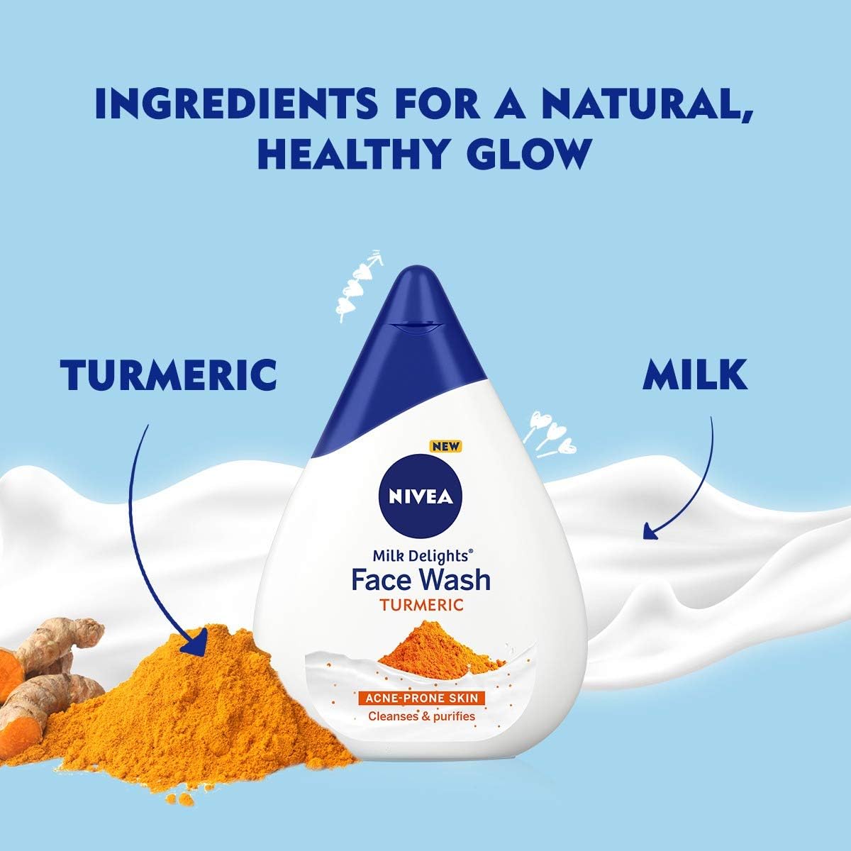 Nivea Women Face Wash for Acne Prone Skin, Milk Delights Turmeric, Reduces 99.9% Pimple Causing Bacteria, 100 ml