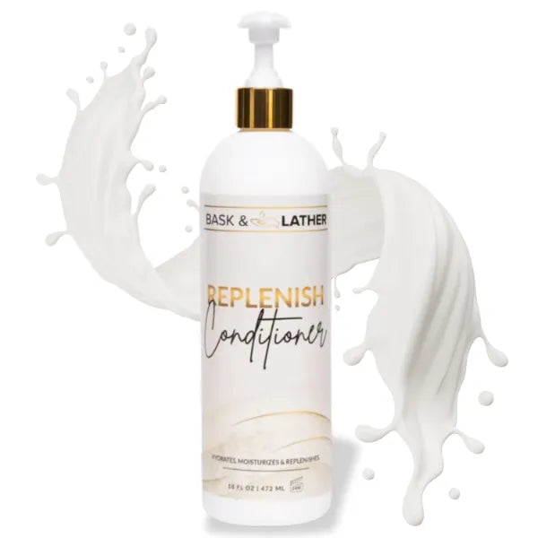 BASK & LATHER Replenish Conditioner – Deep Hydrating, Natural Formula for Elasticity & Detangling, Silicone-Free, Paraben-Free, Color-Safe (XL 16 oz)