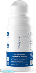 Be Bodywise 4% AHA BHA Underarm Roll on | With 2% Lactic Acid, 1% Mandelic Acid, 1% Salicylic Acid | Prevents Odour, Reduces Pigmentation | For Radiant Underarms | Suitable for Sensitive Skin | 50ml
