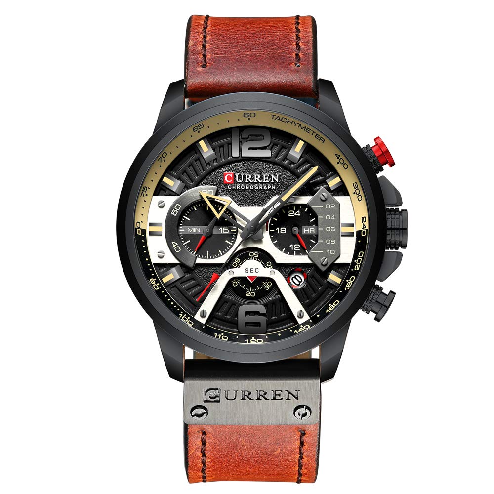 CURREN Herren-Armbanduhr, Quarz, analog, Kalender, Armbanduhr fr Herren, modische wasserdichte Armbanduhr mit Lederband