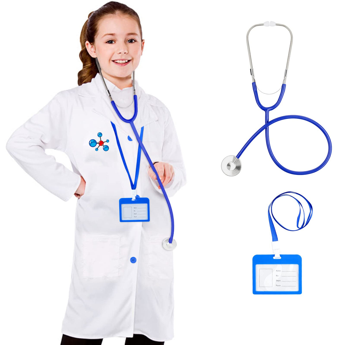 Doctor Costume Kit for Kids, Kids Doctor Costume, Halloween Costumes for Girls with Doctor Coat, Stethoscope for Girls