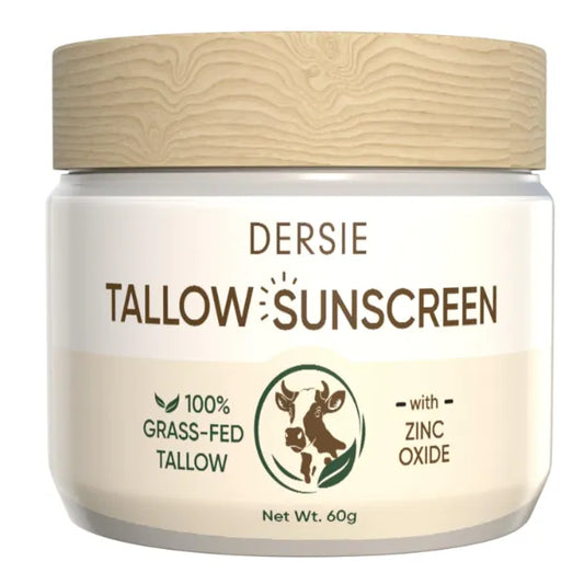 Dersie Beef Tallow Sunscreen with Zinc Oxide: Tallow & Zinc Oxide Instant Sun Protection - Non Greasy Formula with Beeswax, Red Raspberry, Carrot Oil - Suitable for Dry and Sensitive Skin - Fresh Scent