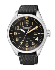 Citizen Men's Analogue Quartz Eco Drive Watch Aviator with Nylon Strap