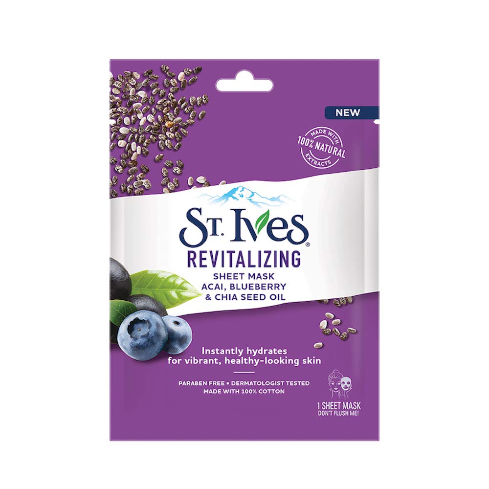 St. Ives Revitalizing Sheet Mask Acai Blueberry & Chia Seed Oil (Pack of 3)