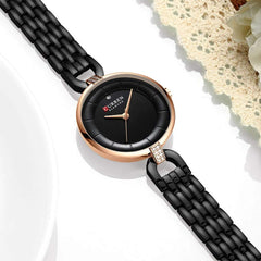 CURREN 9052 Rhinestone Elegant Design Women Wrist Watch Casual Style Quartz Watch - Black