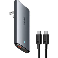 Baseus 65W Flat Wall Charger – 2-Port Ultra-Slim USB-C GaN Charger with Foldable Plug for MacBook, iPhone, Samsung, iPad & Steam Deck