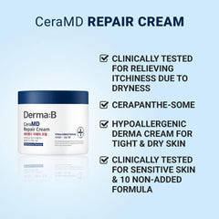 DERMA B CeraMD Repair Body Cream, Unscented Moisturizer for Dry and Rough Skin, Relieves Itchiness due to Dryness, Fragrance Free, 14.54 Fl. Oz., 430ml