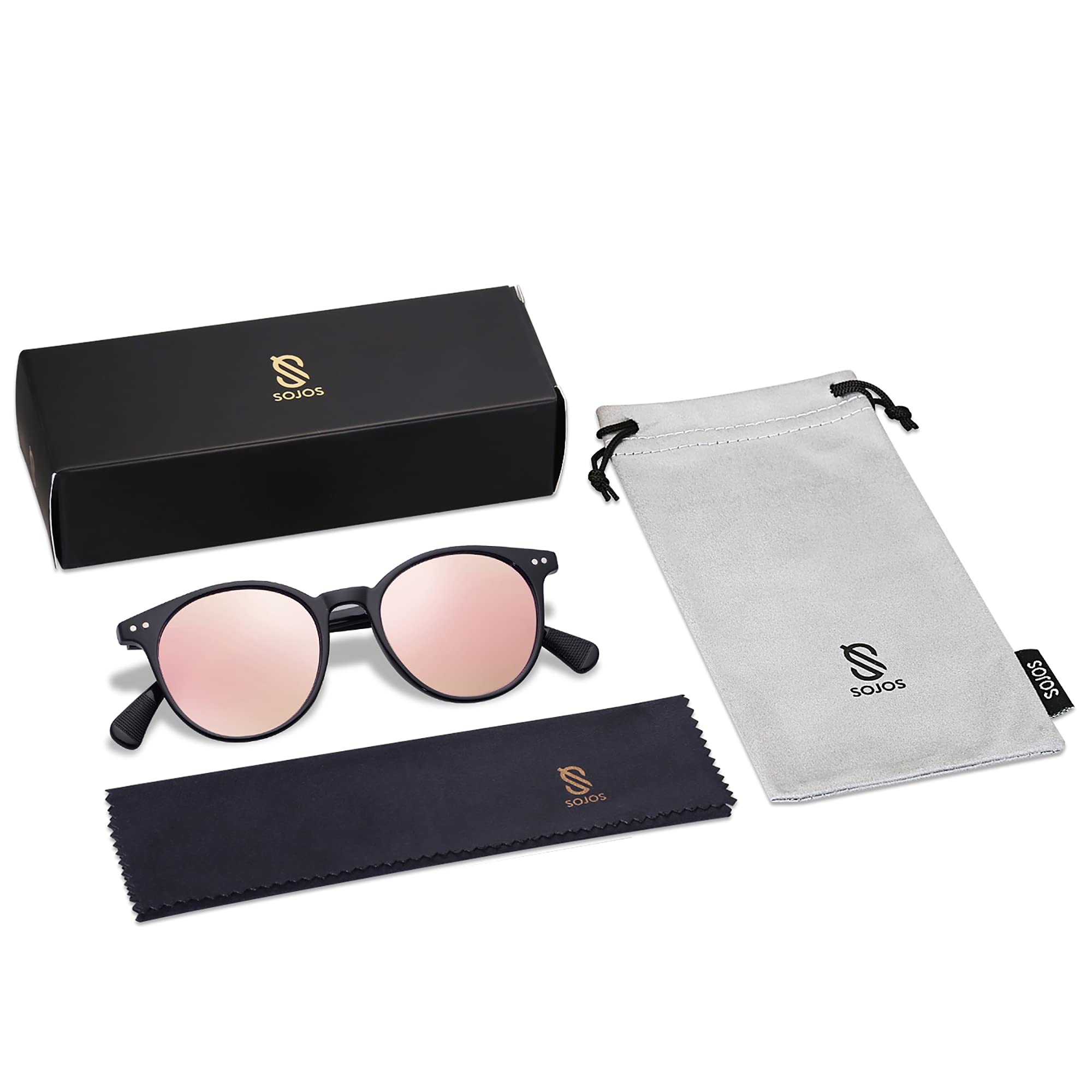 SOJOS Small Round Classic Polarized Sunglasses for Women Men Vintage Style UV400 Lens MAY SJ2113