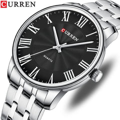 CURREN 8422 Men Quartz Watch Stainless Steel Watche Luxury Business Fashion - SILVER BLACK