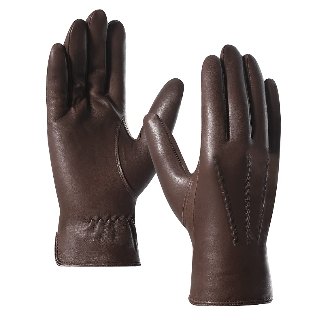 Harssidanzar Men's Italian Sheepskin Leather Gloves - Brown