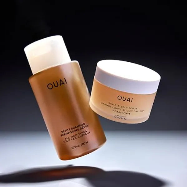 OUAI Hair Care Set Clarifying Shampoo & Exfoliating Scalp Scrub Deep Cleansing & Balancing Hair Care Kit with Detox Shampoo & Travel Size Sugar Scrub for Scalp