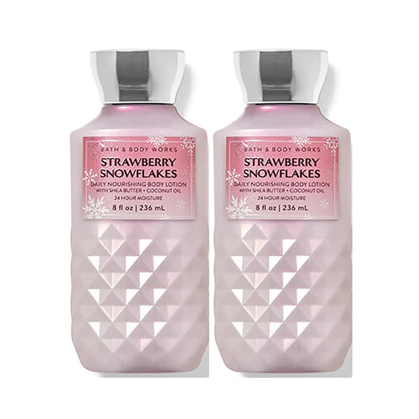 Bath & Body Works Strawberry & Snowflakes Super Smooth Body Lotion Gift Set – 2 Pack (8 fl oz Each) | Moisturizing Lotion for Women, 16 fl oz Total