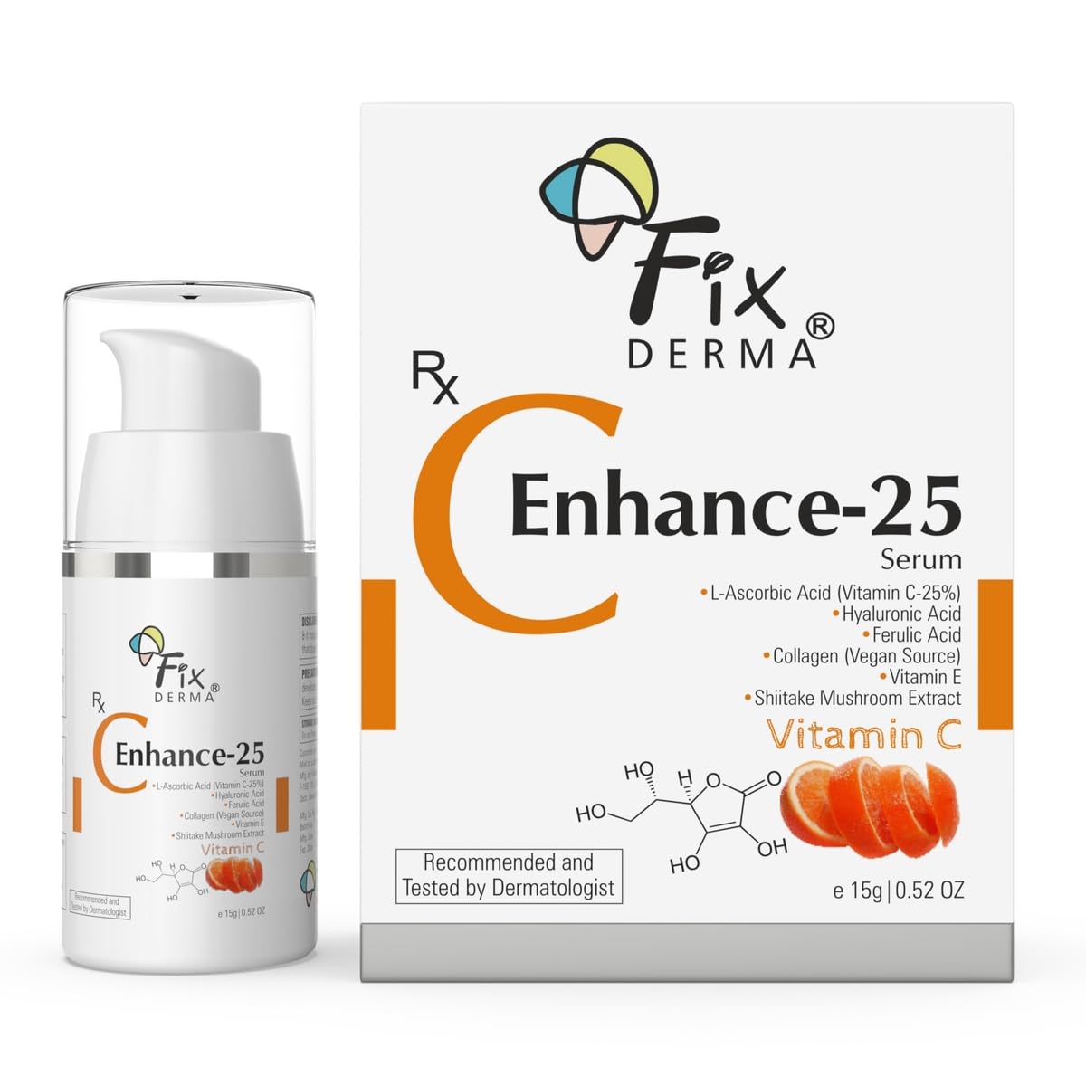 Fixderma 25% Vitamin C Serum, "C" Enhance Face Serum for Glowing Skin | Anti Aging Face Serum for Unisex | Skin Brightening Serum | Reduces Fine Lines, Wrinkles & Age Spots - 0.5 Fl Oz