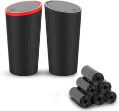 NALACAL Car Garbage Can Cup Holder, Mini Trash for Car, Car Trash Can with Lid, with 90 Pcs Black Bags, Small Car Trash Bin, Leakproof Car Can, Push to Open Lid Auto for Car Accessories, Black Red- 2Pcs