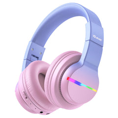 iClever BTH12 Wireless Bluetooth Headphones with Microphone, Colorful LED Lights, Limited Volume 74/85/94dB, 55 Hours of Work, Bluetooth 5.2, Built-in Microphone - Gradient Pink