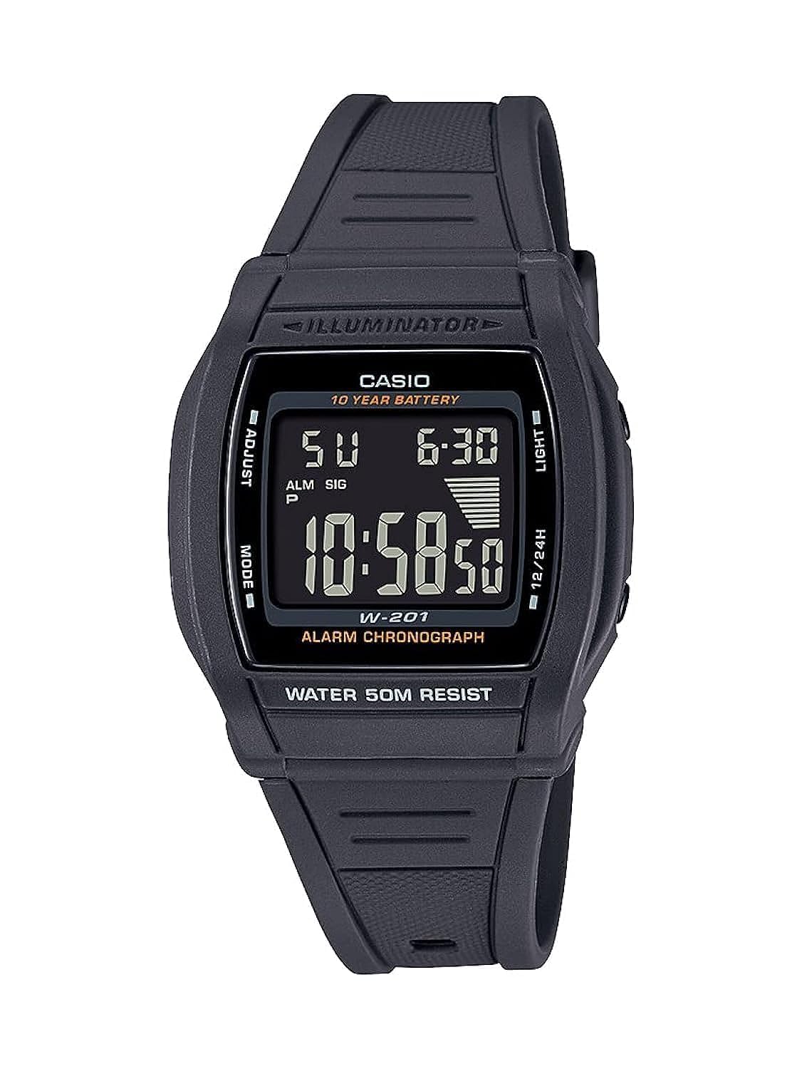 Casio Luminator W201-1BV Digital Chronograph Stopwatch with Daily Alarm, Black