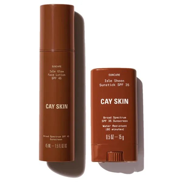 Cay Skin Isle Glow SPF 45 Illuminating Face Moisturizer & Primer + Invisible Sunstick SPF 35 Travel Set (Broad Spectrum Face & Neck Sunscreen (2 oz)