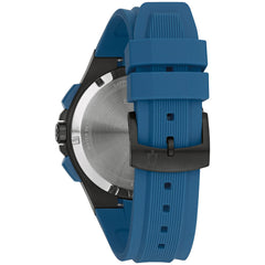 Bulova Men's Maquina Sport Black Ion-Plated Stainless Steel Case, 6-Hand Chronograph Quartz Watch with Matte Black Silicone Strap, Sapphire Crystal - Blue Strap/Blue Accents