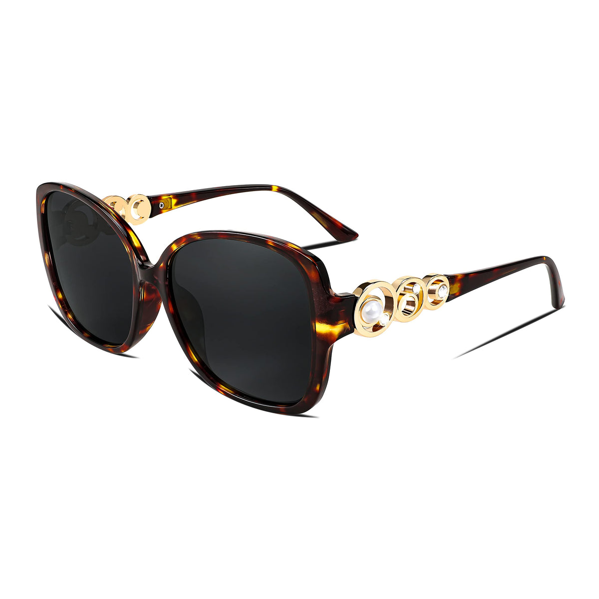 FEISEDY Women's Fashion Sunglasses, Oversized Square Frame with Pearl Sparkling, Polarized UV Protection B2821