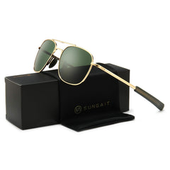 SUNGAIT Men's Military Style Polarized Pilot Aviator Sunglasses Bayonet Temples