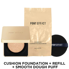 PONY EFFECT Coverstay Cushion Foundation Ex | 003 Nude Beige | Long-lasting and High-Coverage Cushion Foundation With Refill | For Light to Medium Skin | K-beauty