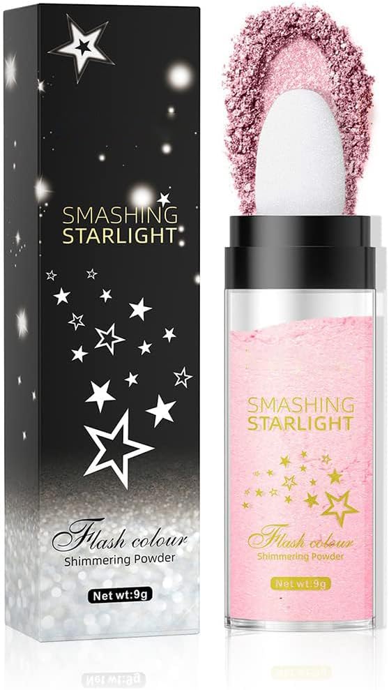 NALACAL Glitter Highlighter Stick Puff - Fairy Stick Highlight Powder for Eyes, Face, Body - Shimmering Loose Powder with Brush for Makeup