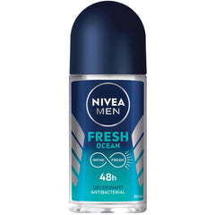 NIVEA MEN Deodorant Roll-on for Men, Fresh Ocean Aqua Scent, 2x50ml