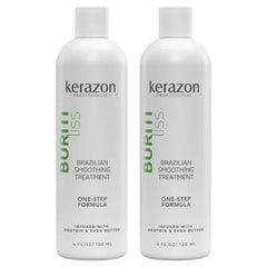 Kerazon Professional Liss Brazilian Smoothing Treatment One Step, Frizz-Free, for All Hair Types, 4 fl.oz, with Coconut Oil, Shea Butter and Hydrolyzed Proteins (Pack of 2)