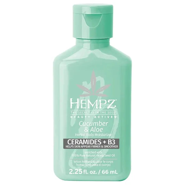 Hempz Body Lotion - Cucumber & Aloe Limited Edition Mini Daily Moisturizing Cream, Shea Butter, Aloe, Body Moisturizer - Skin Care Products, All Natural Hemp Seed Oil - 2.25 Fl Oz