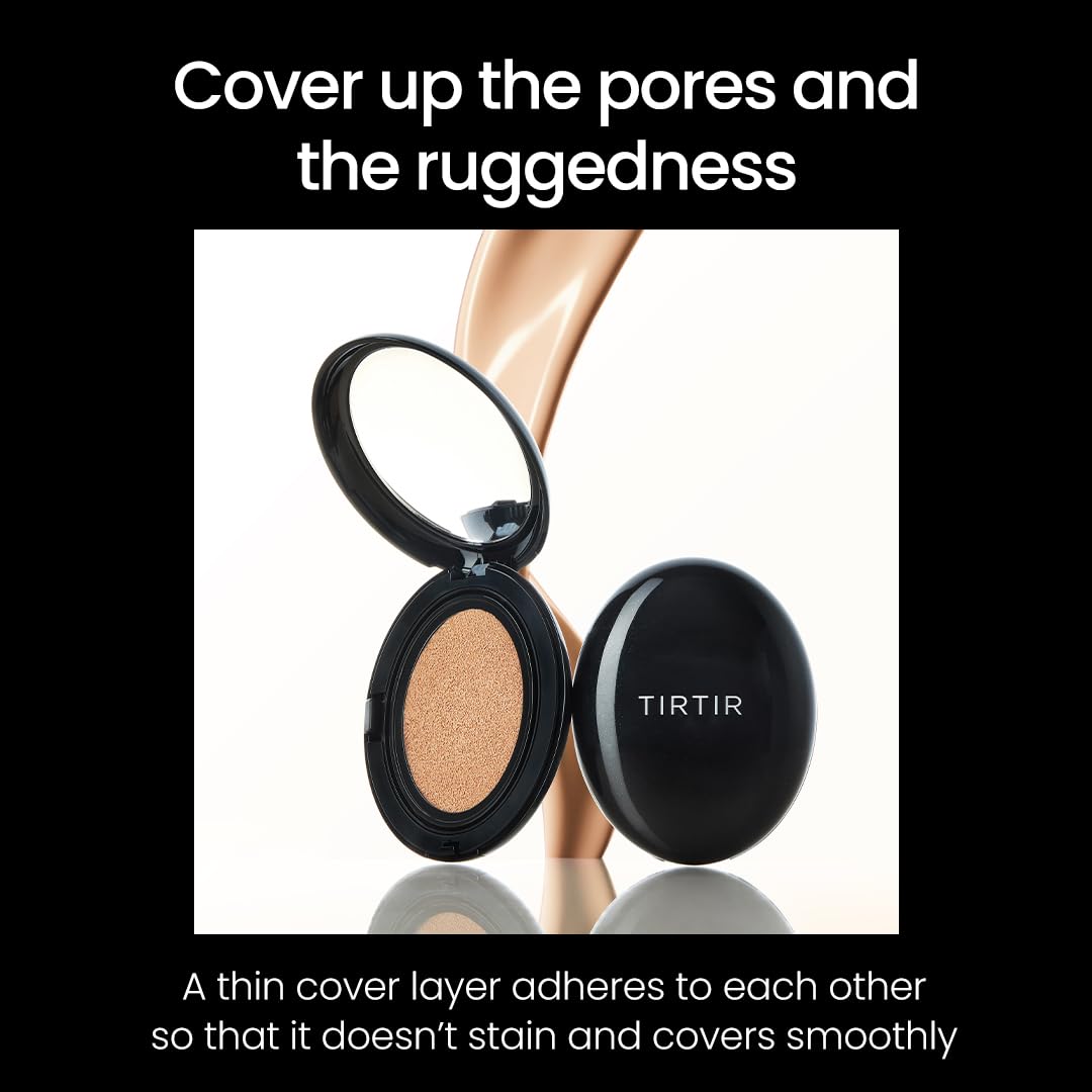 TIRTIR Mask Fit Black Cushion Foundation - Japan's No.1 Choice for 72-Hour Flawless Coverage with Semi-Matte Finish (Mini (0.15 oz.), 17C Porcelain)